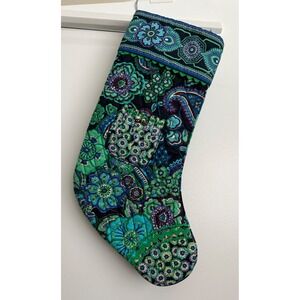 Vera Bradley Quilted Christmas Stocking Blue Green Floral Pocket Holiday Decor